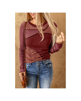 Azura Exchange Color Block Ribbed Knit Top with Exposed Seams - S
