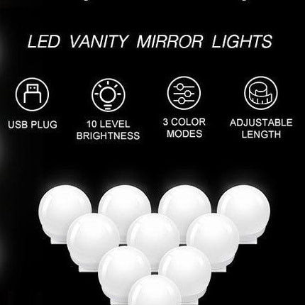 Hollywood Vanity Style LED Makeup Lights Mirror with 3 Color Modes Lights with 10 Dimmable Bulbs (Mirror Not Include)