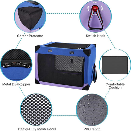 Portable Dog Crate Collapsible, Blue Purple