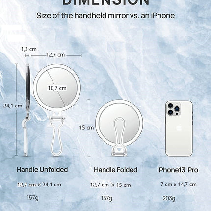 Double-Sided 1X/10X Magnifying Foldable Makeup Mirror for Handheld, Table and Travel Usage