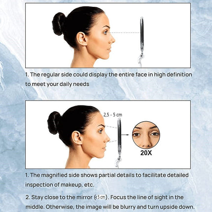 Double-Sided 1X/20X Magnifying Foldable Makeup Mirror for Handheld, Table and Travel Usage