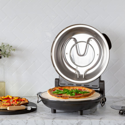 12-inch Pizza Oven with Thermal Control, Timer, Viewing Window, and Removable Stone - Black