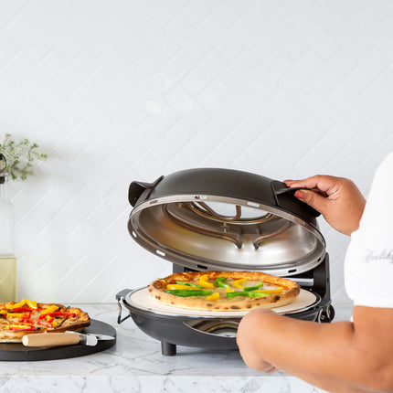 12-inch Pizza Oven with Thermal Control, Timer, Viewing Window, and Removable Stone - Black