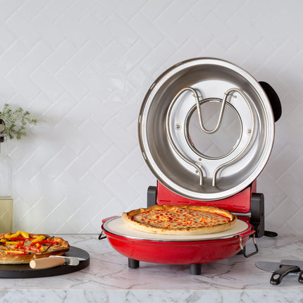 12-inch Pizza Oven with Thermal Control, Timer, Viewing Window, and Removable Stone - Red