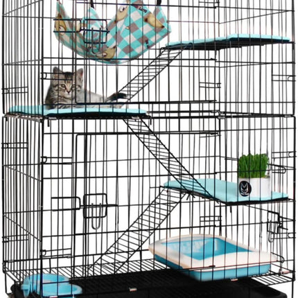 FLOOFI Four-Level Pet Rabbit Bird Cage with Hammock (Black) FI-PRBC-101-XD