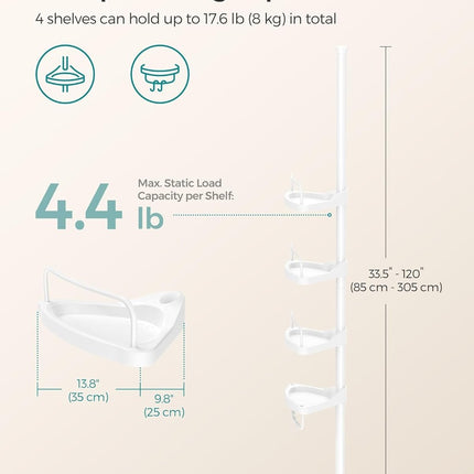 SONGMICS Adjustable Bathroom Corner Shelf with 4 Trays White