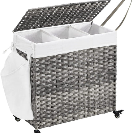 SONGMICS Laundry Hamper with Lid and Wheels 140L Grey