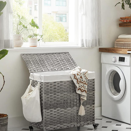 SONGMICS Laundry Hamper with Lid and Wheels 140L Grey