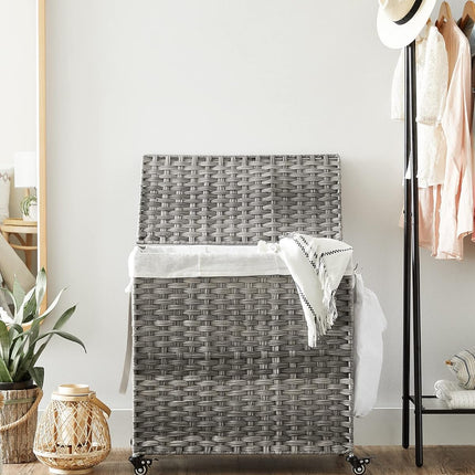 SONGMICS Laundry Hamper with Lid and Wheels 140L Grey
