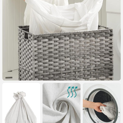 SONGMICS Laundry Hamper with Lid and Wheels 140L Grey