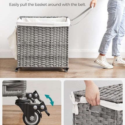 SONGMICS Laundry Hamper with Lid and Wheels 140L Grey