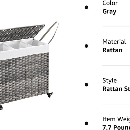 SONGMICS Laundry Hamper with Lid and Wheels 140L Grey
