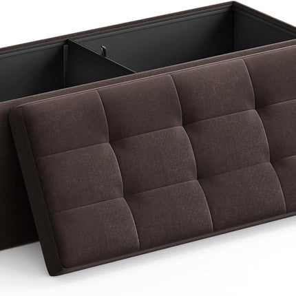 SONGMICS 109cm Folding Storage Ottoman Bench with Storage Space Brown