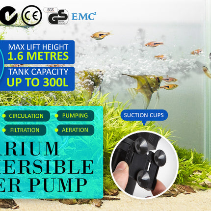 Aquarium Submersible Filter Pond Pump 1200L/H 22W 1.6m