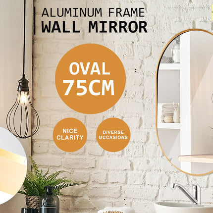 Wall Mirror Oval Aluminum Frame Bathroom 50x75cm GOLD