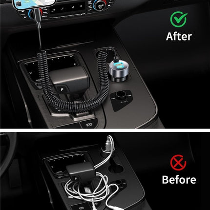 CHOETECH TC0030 65W 3-Port Fast Car Charger with 3.3ft Type-C Stretchable Cable
