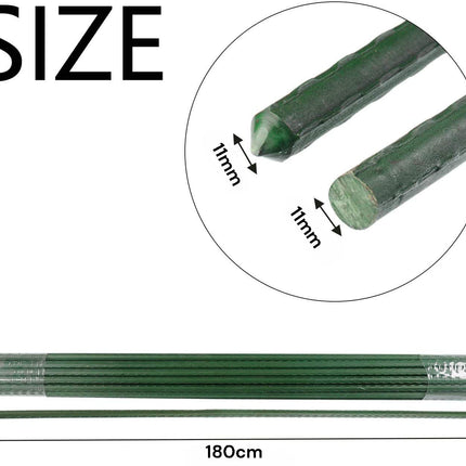 10x 11mm Garden Plant Stakes 180cm Steel Plant Stick Support Stakes Growing Climbing Plants