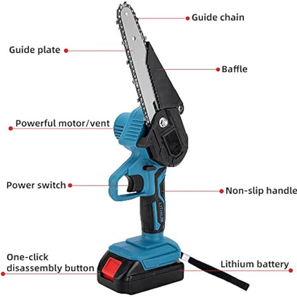 Mini Chainsaw Cordless, 6 Inch Handheld Electric Power Chainsaw with 2 Batteries