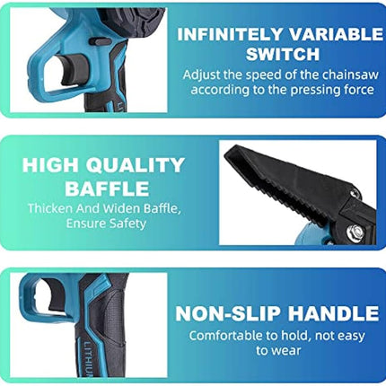 Mini Chainsaw Cordless, 6 Inch Handheld Electric Power Chainsaw with 2 Batteries