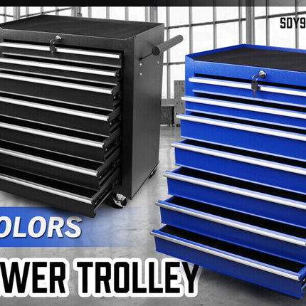 7-Drawer Drawer Tool Box Trolley Cabinet - Blue or Black Heavy Duty Tool Chest Garage Storage Cart Organizer