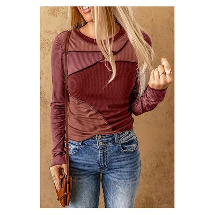 Azura Exchange Color Block Ribbed Knit Top with Exposed Seams - S