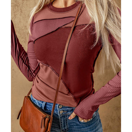 Azura Exchange Color Block Ribbed Knit Top with Exposed Seams - S