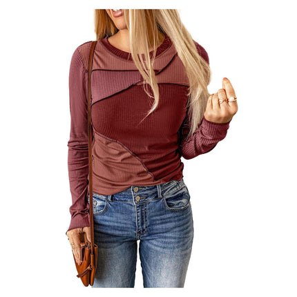 Azura Exchange Color Block Ribbed Knit Top with Exposed Seams - S