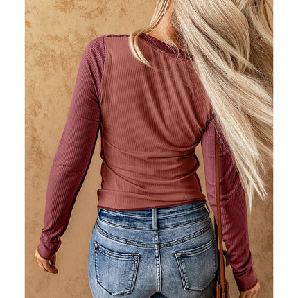 Azura Exchange Color Block Ribbed Knit Top with Exposed Seams - XL