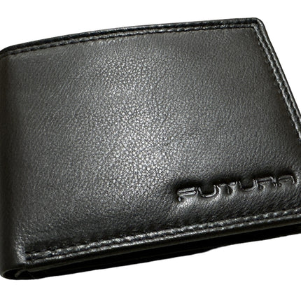 Futura Mens RFID Leather Fold Over Wallet w/ Gift Box - Black