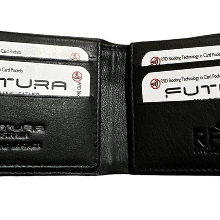 Futura Mens RFID Leather Fold Over Wallet w/ Gift Box - Black