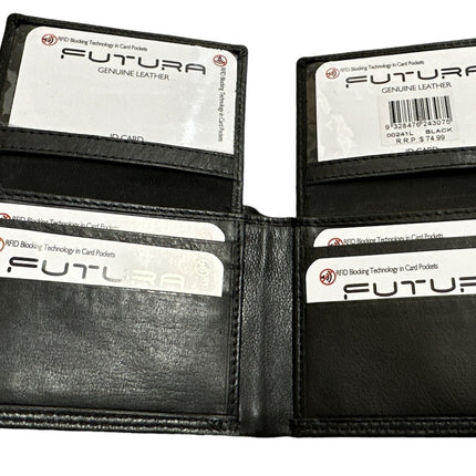 Futura Mens RFID Leather Fold Over Wallet w/ Gift Box - Black