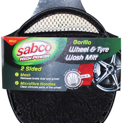 Sabco High Power Gorilla Wheel & Tyre Wash Mitt 2 Sided Mesh & Microfibre Sponge
