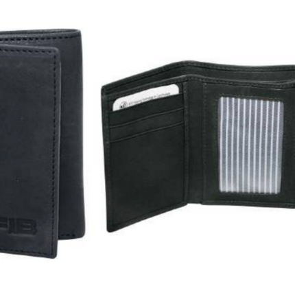 FIB RFID Leather Tri-Fold Mens Wallet  - Black