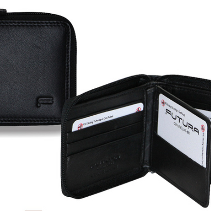 Futura Mens Zip Around Leather Wallet RFID Gift - Black