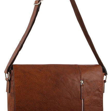 Pierre Cardin Rustic Leather Bag Computer Messenger Business Travel - Chestnut