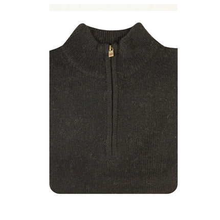 100% SHETLAND WOOL Half Zip Up Knit JUMPER Pullover Mens Sweater Knitted - Plain Black - M