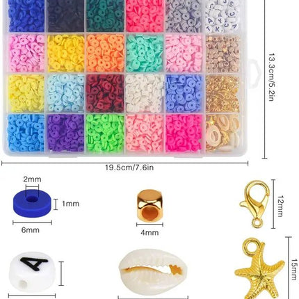 4000pcs 20 Colors Clay Bead DIY Jewelry Making Kit 6mm Flat Round Polymer Clay Ceramic Beads