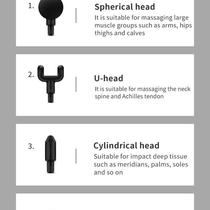 Compact Gray Massage Gun - Deep Tissue Muscle Massager with 4 Interchangeable Heads