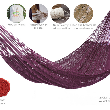 Outdoor undercover cotton Mayan Legacy hammock King size Maroon